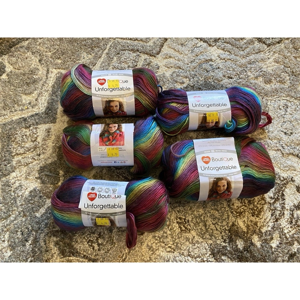 5 New Skeins Red Heart Boutique Unforgettable Yarn Stained Glass Set Lot